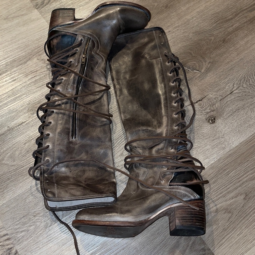 freebird Women's Over-the-Knee Lace-Up Boots in Distressed Brown